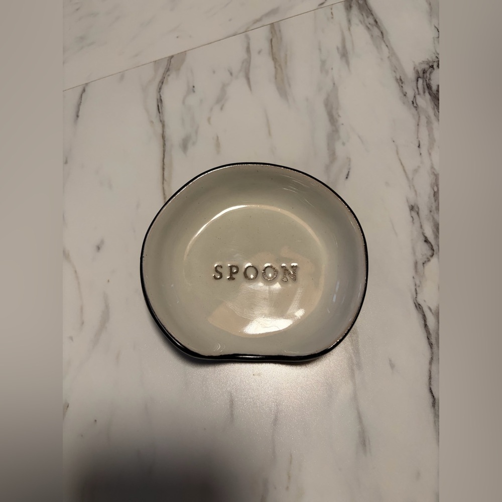 Hearth & Hand Cream Ceramic Spoon Rest with Black Rim